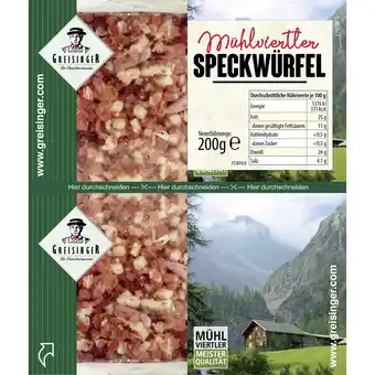 Metro Greisinger Mühlviertler Speckwürfel, Preisangabe ohne MwSt. (Preis inkl. MwSt. 3,73 €), METRO 200 Gramm 1 Packung Angebot