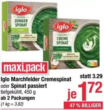 Maximarkt Iglo Marchfeler Cremespinat oder Spinat passiert 450g Angebot
