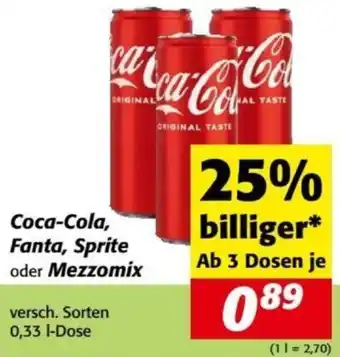 Nah&Frisch Coca-Cola, Fanta, Sprite oder Mezzomix Angebot