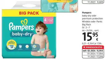dm Pampers baby-dry oder premium protection Windeln oder Pants Big Pack Angebot