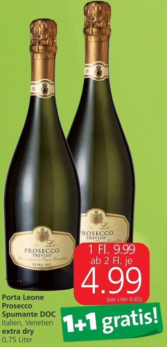 Spar Porta Leone Prosecco Spumante DOC 0,75 Liter Angebot