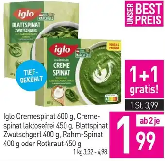 Sutterlüty Iglo Cremespinat 600 g, Creme- spinat laktosefrei 450 g, Blattspinat Zwutschgerl 400 g, Rahm-Spinat 400 g oder Rotkraut 450 g Angebot