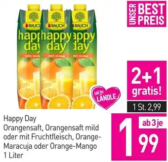 Sutterlüty Happy Day Orangensaft, Orangensaft mild oder mit Fruchtfleisch, Orange- Maracuja oder Orange-Mango 1 Liter Angebot