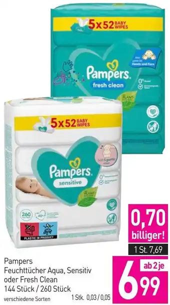 Sutterlüty Pampers Feuchttücher Aqua, Sensitiv oder Fresh Clean 144 Stück/260 Stück Angebot