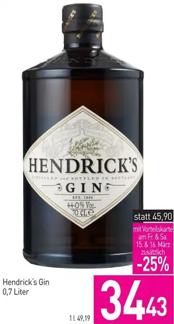 Sutterlüty Hendrick's Gin 0,7 Liter Angebot