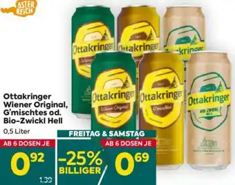 Billa Ottakringer Wiener Original, G'mischtes od. Bio-Zwickl Hell Angebot