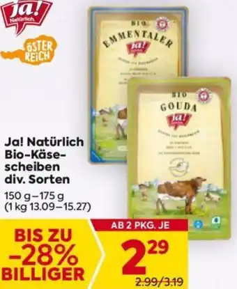 Billa Ja! Natürlich Bio-Käse- scheiben Angebot