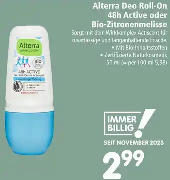Interspar Alterra Deo Roll-On 48h Active oder Bio-Zitronenmelisse Angebot
