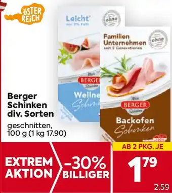 Billa Berger Schinken div. Sorten Angebot