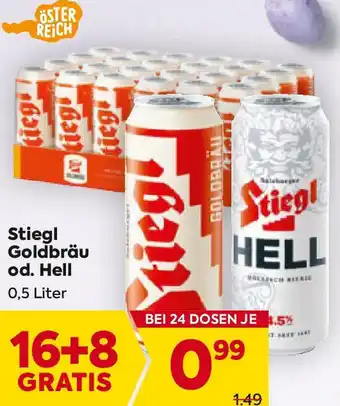 Billa Stiegl Goldbräu od. Hell 0,5 Liter Angebot