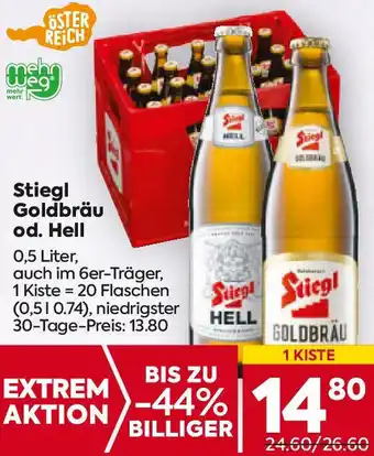 Billa Stiegl Goldbräu od. Hell 0,5 Liter Angebot