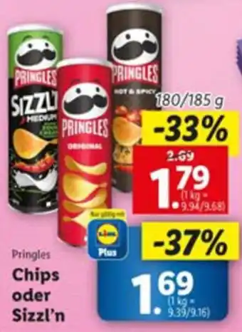 Lidl Pringles Chips oder Sizzl'n 180/185 g Angebot