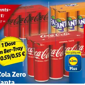 Lidl Coca-Cola Cola, Cola Zero oder Fanta Lidl 0.33 Liter 8 Dose Angebot