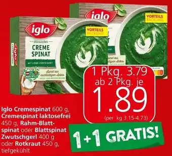 Spar Iglo Cremespinat 600g, Cremespinat laktosefrei 450g, Rahm-Blatt- spinat oder Blattspinat Zwutschgerl 400g oder Rotkraut 450g Angebot