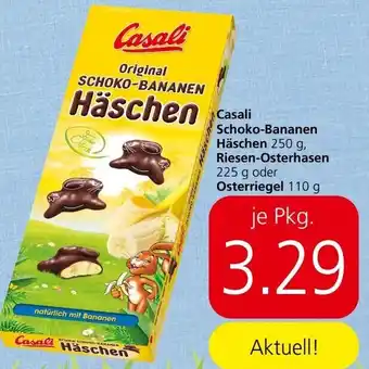 Spar Casali Schoko-Bananen Häschen 250 g, Riesen-Osterhasen 225 g oder Osterriegel 110 g Angebot