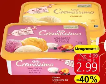 Spar Eskimo Cremissimo Eis 1000 ml Angebot