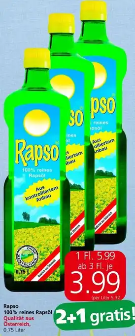 Spar Rapso 100% reines Rapsöl 0,75 Liter Angebot