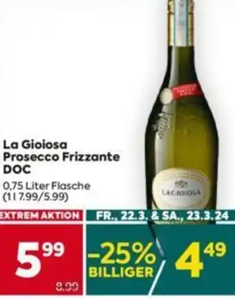 Billa La Gioiosa Prosecco Frizzante DOC 0,75 Liter Flasche Angebot