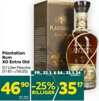 Billa Plantation Rum XO Extra Old 0,7 Liter Flasche Angebot