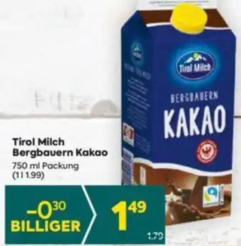 Billa Tirol Milch Bergbauern Kakao 750 ml Packung Angebot