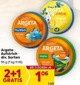 Billa Argeta Aufstrich div. Sorten 95 g Angebot