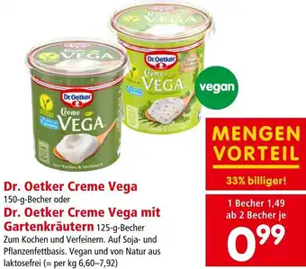 Interspar Dr. Oetker Creme Vega 150-g-Becher oder Dr. Oetker Creme Vega mit Gartenkräutern 125-g-Becher Angebot