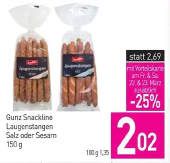 Sutterlüty Gunz Snackline Laugenstangen Salz oder Sesam 150 g Angebot