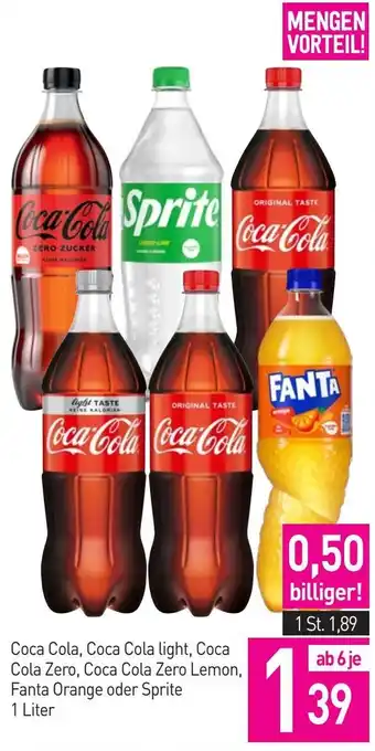 Sutterlüty Coca Cola, Coca Cola light, Coca Cola Zero, Coca Cola Zero Lemon, Fanta Orange oder Sprite 1 Liter Angebot