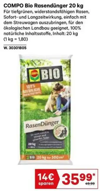 Lagerhaus COMPO Bio Rasendünger 20 kg Angebot