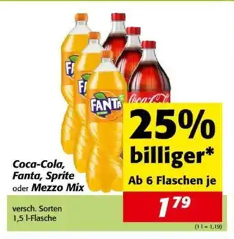 Nah&Frisch Coca-Cola, Fanta, Sprite oder Mezzo Mix 1.5L Angebot
