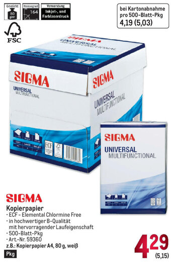 Metro Sigma Kopierpapier Angebot