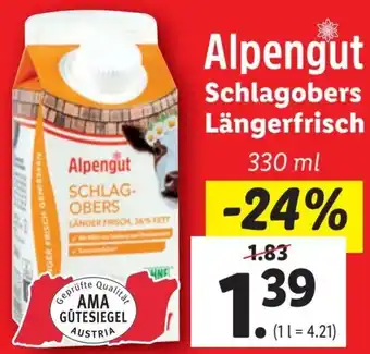 Lidl Schlagobers Längerfrisch 330 ml Angebot