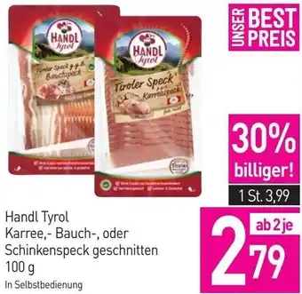 Sutterlüty Handl Tyrol Karree,- Bauch-, oder Schinkenspeck geschnitten 100 g Angebot