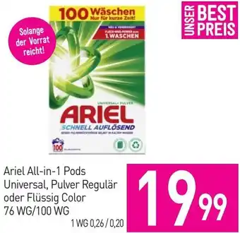 Sutterlüty Ariel All-in-1 Pods Universal, Pulver Regulär oder Flüssig Color 76 WG/100 WG Angebot
