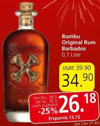 Spar Bumbu Original Rum Barbados 0,7 Liter Angebot