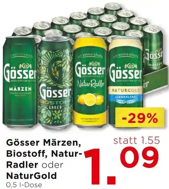 Unimarkt Gösser Märzen, Biostoff, Natur- Radler oder NaturGold 0,5 I-Dose Angebot