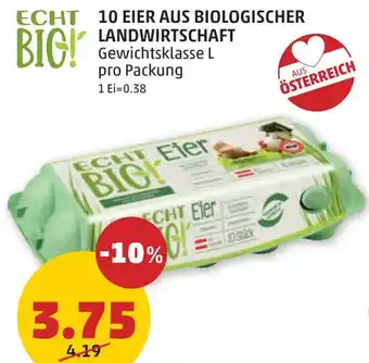 PENNY 10 EIER AUS BIOLOGISCHER LANDWIRTSCHAFT Angebot