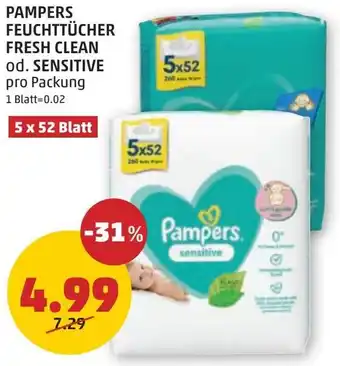 PENNY PAMPERS FEUCHTTÜCHER FRESH CLEAN od. SENSITIVE Angebot