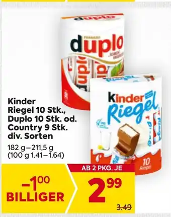Billa Kinder Riegel 10 Stk., Duplo 10 Stk. od. Country 9 Stk Angebot