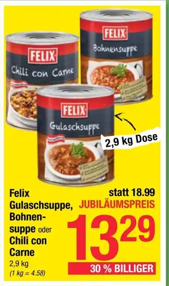 Maximarkt Felix Gulaschsuppe, suppe oder Chili con Carne 2.9kg Angebot