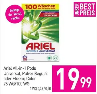Sutterlüty Ariel All-in-1 Pods Universal, Pulver Regulär oder Flüssig Color Angebot