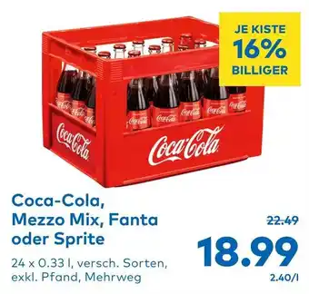 T&G Coca-Cola Mezzo Mix, Fanta oder Sprite 24 x 0.33L Angebot