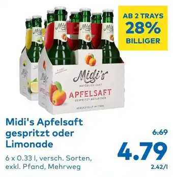 T&G Midi's Apfelsaft gespritzt oder Limonade 6 x 0.33L Angebot