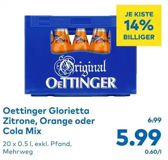 T&G Oettinger Glorietta Zitrone, Orange oder Cola Mix 20 x 0.5L Angebot