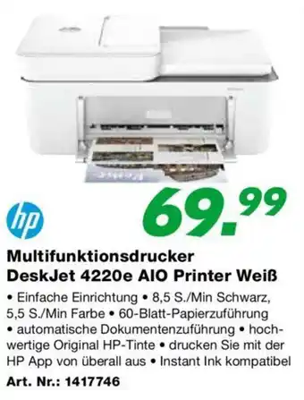 EP Multifunktionsdrucker DeskJet 4220e AIO Printer Weiß Angebot