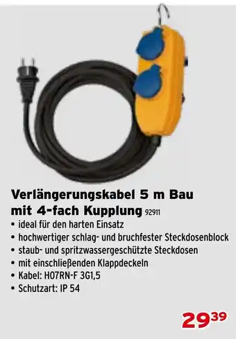 Salzburger Lagerhaus Verlängerungskabel 5 m Bau mit 4-fach Kupplung Angebot