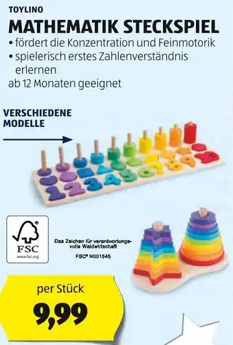 Hofer TOYLINO MATHEMATIK STECKSPIEL Angebot