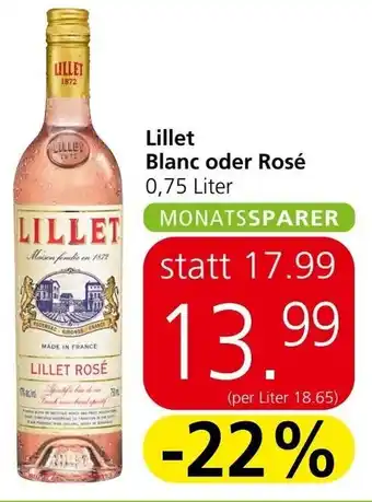 Spar Lillet Blanc oder Rosé 0,75 Liter Angebot