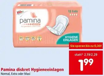 Interspar Pamina diskret Hygieneeinlagen Normal, Extra oder Maxi Angebot