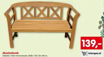 Interspar Akazienbank Sitzbank 2-Sitzer mit Kurvenarm, Maße: 128 x 50 x 80 cm Angebot